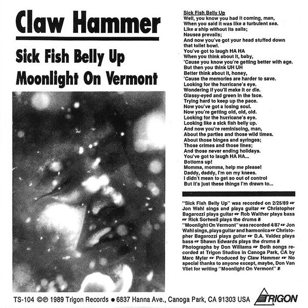Claw Hammer – Sick Fish Belly Up 7" vinyl record, image 2 of 4