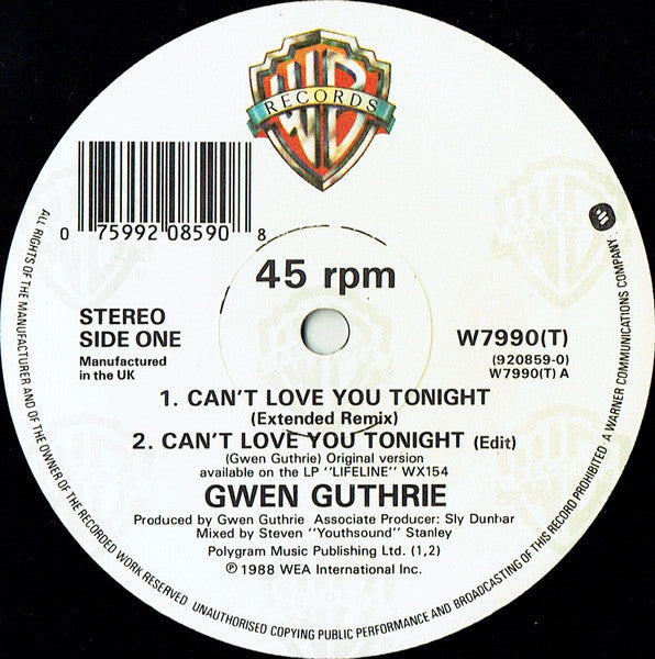 Gwen Guthrie – Can't Love You Tonight 12" vinyl record, image 3 of 4