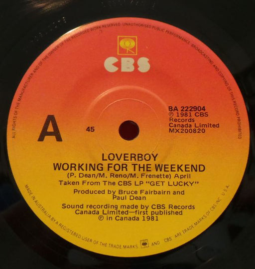 Loverboy – Working For The Weekend 7" vinyl record, image 1 of 2