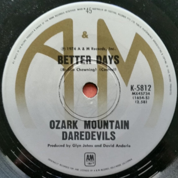 The Ozark Mountain Daredevils – Jackie Blue / Better Days 7" vinyl record, image 2 of 2