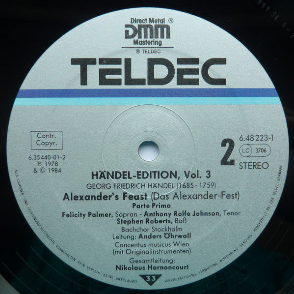 Georg Friedrich Händel, Felicity Palmer, Anthony Rolfe Johnson, Stephen Roberts, Stockholm Bach Choir, Concentus Musicus Wien, Nikolaus Harnoncourt – Alexander's Feast (2xLP) LP vinyl record, image 6 of 8