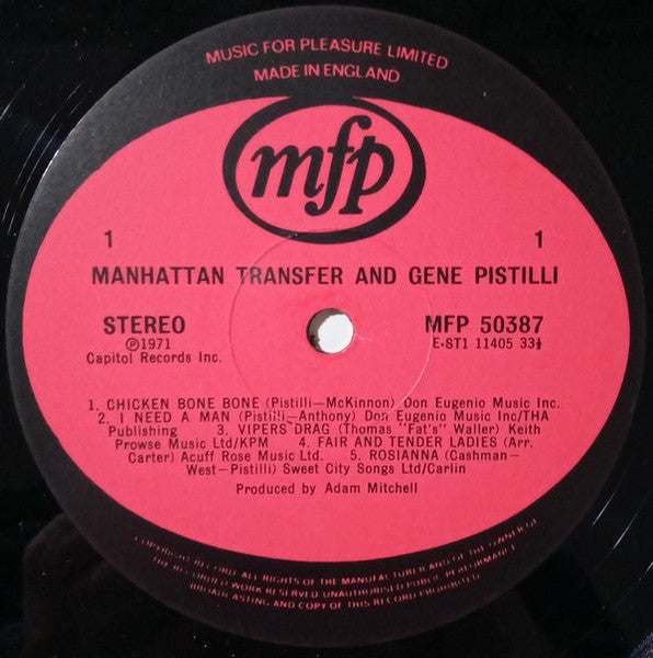 The Manhattan Transfer, Eugene Pistilli – Manhattan Transfer And Gene Pistilli LP vinyl record, image 3 of 4