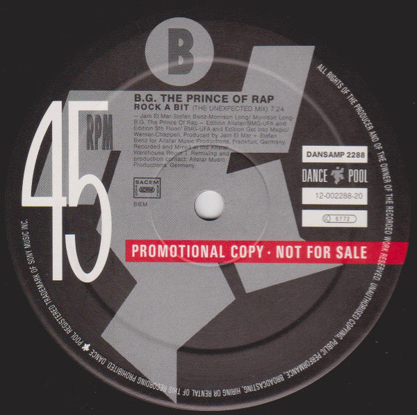 B.G. The Prince Of Rap – Rock A Bit 12" vinyl record, image 2 of 2