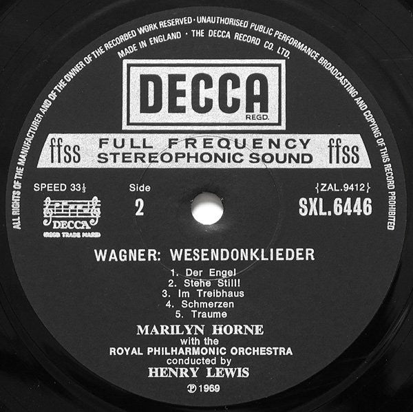 Gustav Mahler, Richard Wagner, Marilyn Horne, Henry Lewis, Royal Philharmonic Orchestra – Kindertotenlieder / Wesendonk-Lieder LP vinyl record, image 4 of 6