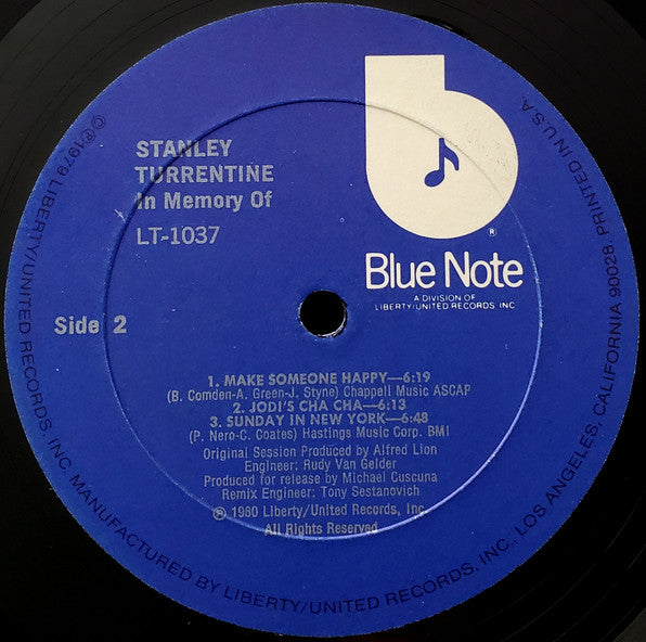 Stanley Turrentine – In Memory Of LP vinyl record, image 4 of 4