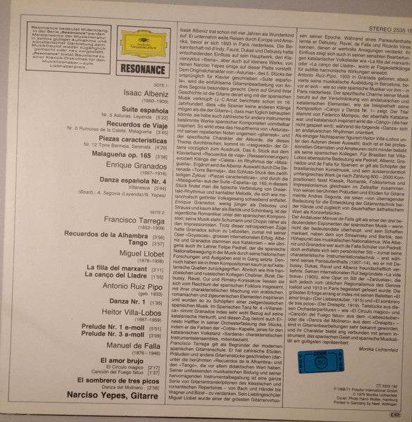 Narciso Yepes – Spanische Gitarren-Musik LP vinyl record, image 2 of 4