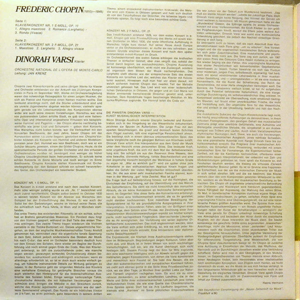 Frédéric Chopin, Dinorah Varsi, Orchestre National De L'Opéra De Monte-Carlo, Jan Krenz – Klavierkonzerte Nr. 1 - 2 LP vinyl record, image 2 of 4