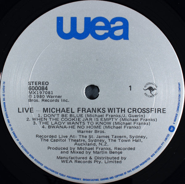 Michael Franks, Crossfire – Live LP vinyl record, image 3 of 6