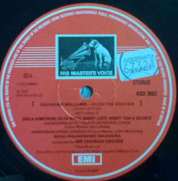 Ralph Vaughan Williams, Robert Tear, Sheila Armstrong, Helen Watts, Robert Lloyd, Michael Rippon, The Ambrosian Opera Chorus, Royal Philharmonic Orchestra, Sir Charles Groves – Hugh The Drover (2xLP) LP vinyl record, image 2 of 3