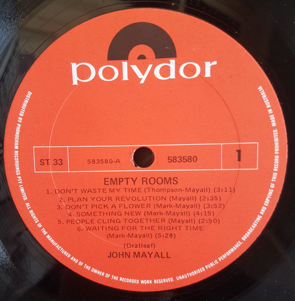 John Mayall – Empty Rooms LP vinyl record, image 3 of 6