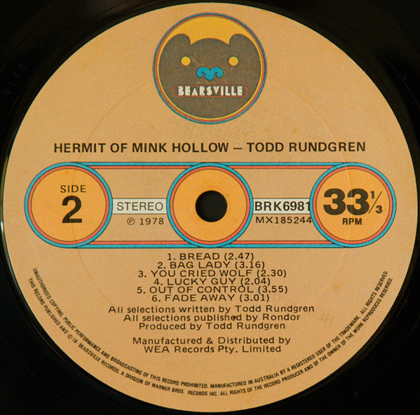 Todd Rundgren – Hermit Of Mink Hollow LP vinyl record, image 3 of 6