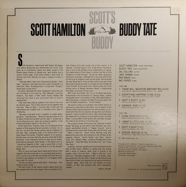 Scott Hamilton, Buddy Tate – Scott's Buddy LP vinyl record, image 2 of 4
