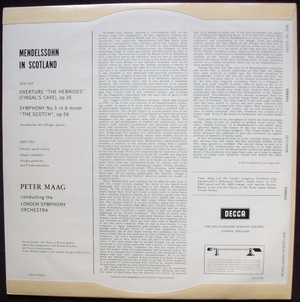 Felix Mendelssohn-Bartholdy, London Symphony Orchestra, Peter Maag – Mendelssohn In Scotland - Symphony No. 3 'Scotch', Fingal's Cave LP vinyl record, image 2 of 3