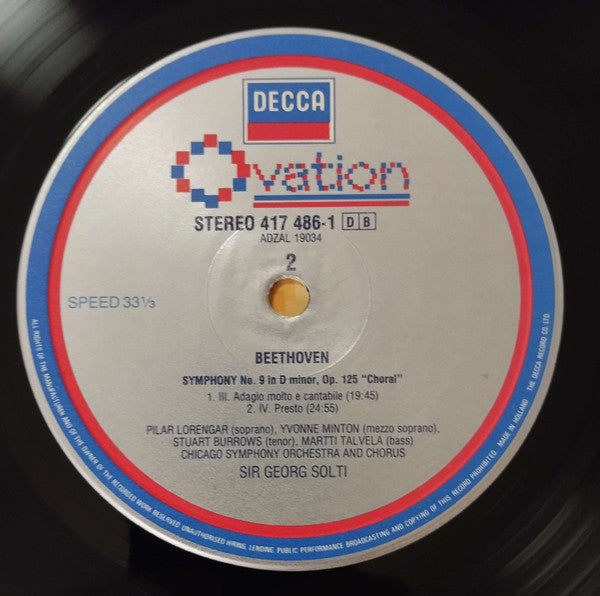 Ludwig van Beethoven, Pilar Lorengar, Yvonne Minton, Stuart Burrows, Martti Talvela, Chicago Symphony Orchestra, Chicago Symphony Chorus, Georg Solti – Symphony No. 9 Opus 125 'Choral' LP vinyl record, image 4 of 4