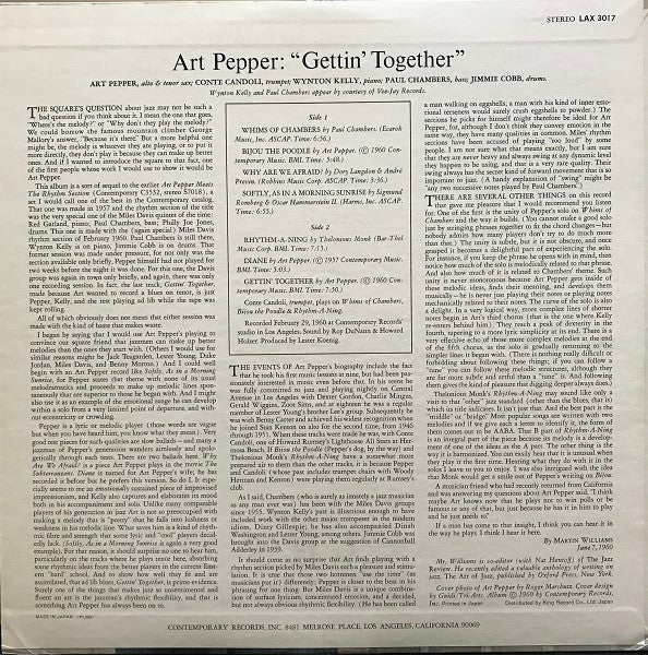 Art Pepper – Gettin' Together! LP vinyl record, image 3 of 6