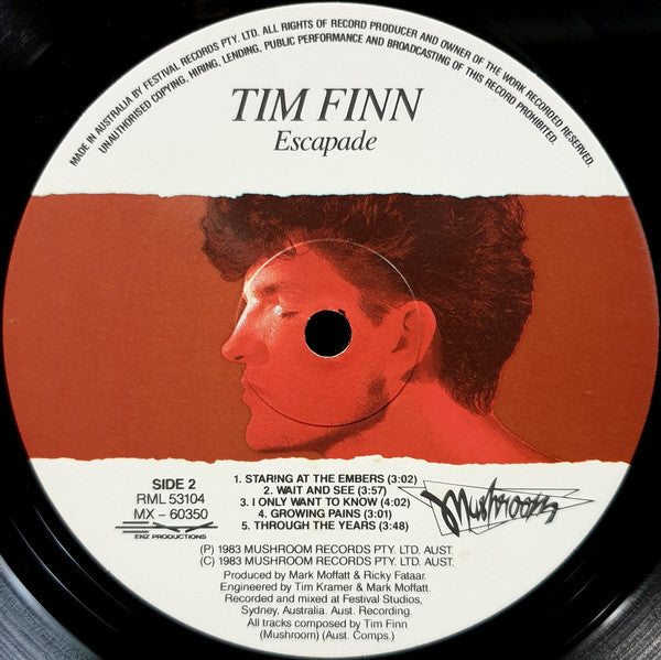 Tim Finn – Escapade LP vinyl record, image 6 of 6