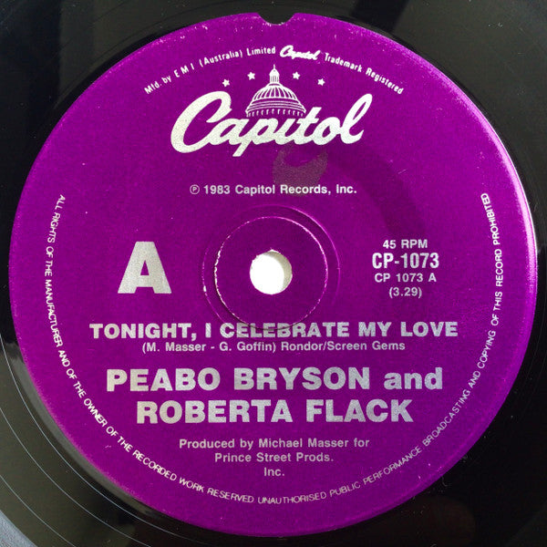 Peabo Bryson, Roberta Flack – Tonight I Celebrate My Love 7" vinyl record, image 1 of 3