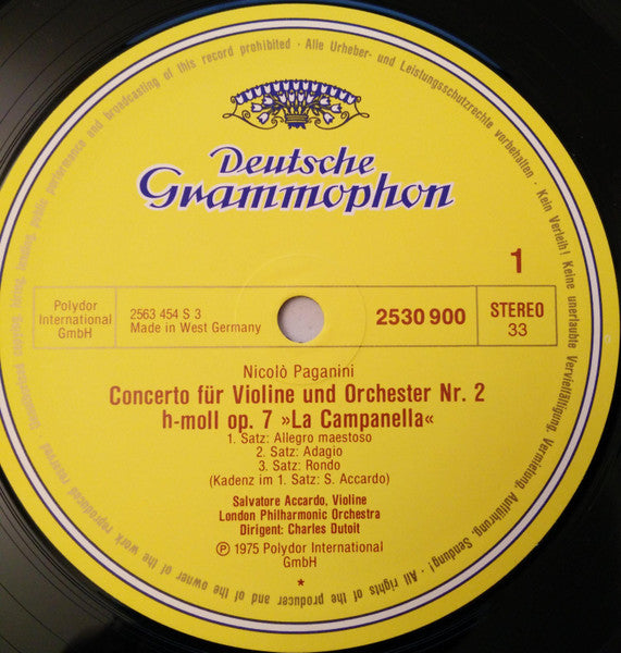 Niccolò Paganini, Salvatore Accardo, London Philharmonic Orchestra, Charles Dutoit – Concerto Per Violino N. 2 »La Campanella« · La Primavera · Non Più Mesta LP vinyl record, image 3 of 4
