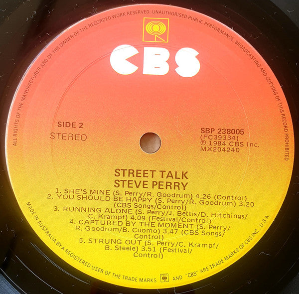 Steve Perry – Street Talk LP vinyl record, image 4 of 6