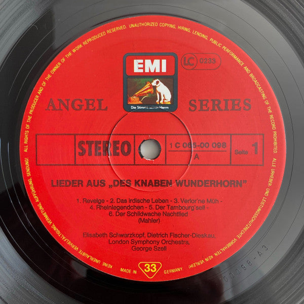 Gustav Mahler, Elisabeth Schwarzkopf, Dietrich Fischer-Dieskau, George Szell, London Symphony Orchestra – Lieder Aus Des Knaben Wunderhorn LP vinyl record, image 5 of 6