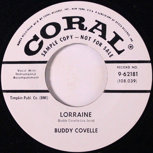 Buddy Covelle – Lorraine / I'll Go On Loving You 7" vinyl record, image 1 of 2