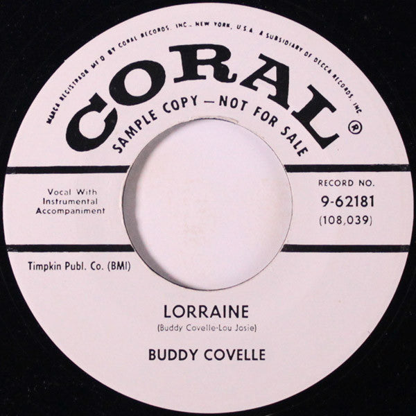 Buddy Covelle – Lorraine / I'll Go On Loving You 7" vinyl record, image 1 of 2