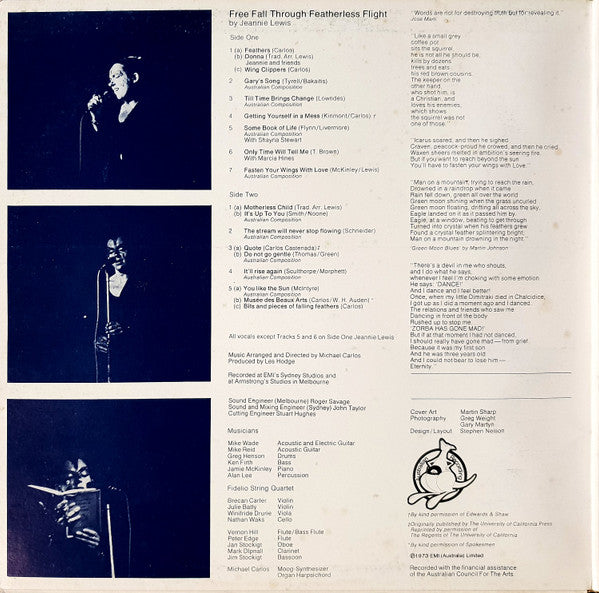 Jeannie Lewis – Free Fall Through Featherless Flight LP vinyl record, image 2 of 6