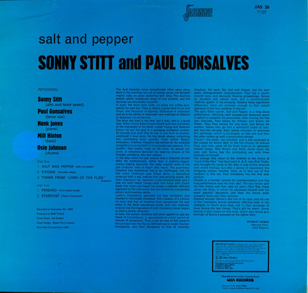 Sonny Stitt, Paul Gonsalves – Salt And Pepper LP vinyl record, image 4 of 4