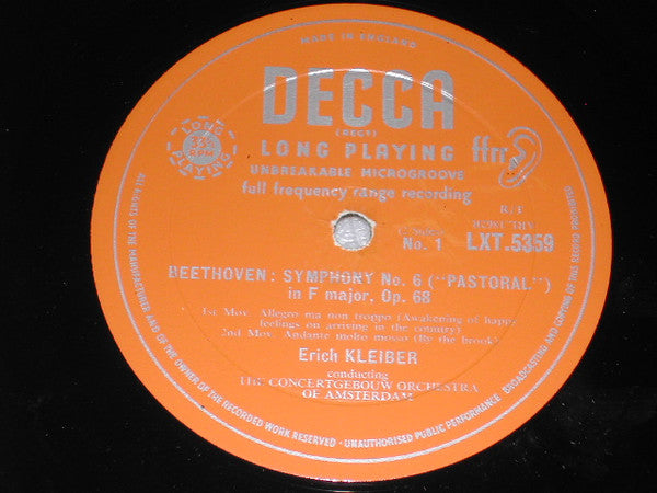 Ludwig van Beethoven, Erich Kleiber, Concertgebouworkest – Symphony No 6 In F Major Opus 68 ('Pastoral') LP vinyl record, image 3 of 4