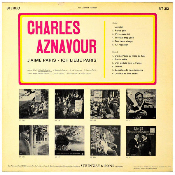 Charles Aznavour – J'aime Paris - Ich Liebe Paris LP vinyl record, image 2 of 4