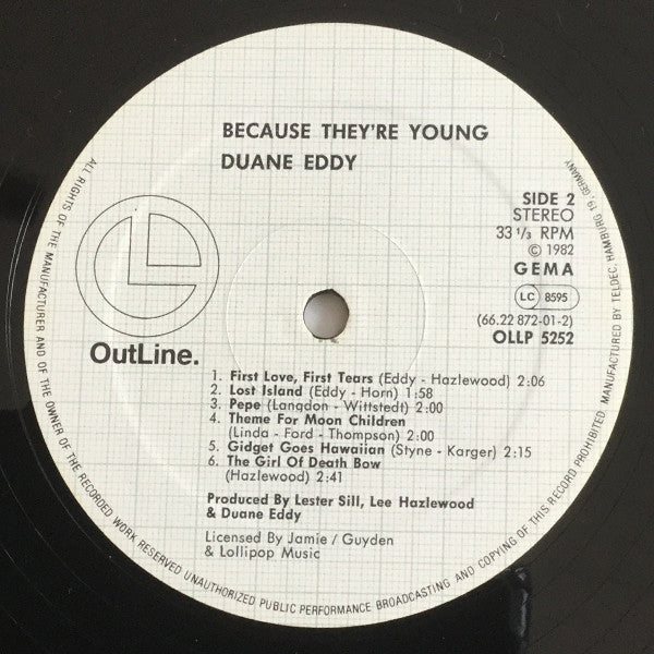Duane Eddy And The Rebels – Because They're Young LP vinyl record, image 4 of 4