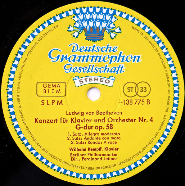 Ludwig van Beethoven, Wilhelm Kempff, Berliner Philharmoniker, Ferdinand Leitner – Klavierkonzerte Nr. 2 • Nr. 4 LP vinyl record, image 5 of 5
