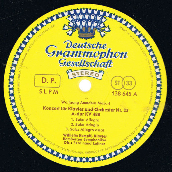 Wolfgang Amadeus Mozart, Wilhelm Kempff, Bamberger Symphoniker, Ferdinand Leitner – Klavierkonzerte A-Dur KV 488 Und C-Moll KV 491 LP vinyl record, image 2 of 2