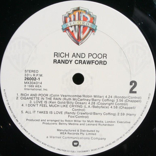 Randy Crawford – Rich And Poor LP vinyl record, image 4 of 4