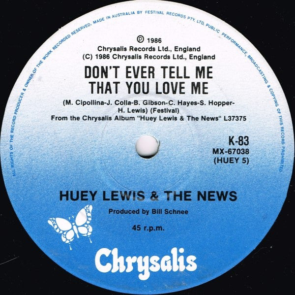 Huey Lewis & The News – Stuck With You 7" vinyl record, image 2 of 2