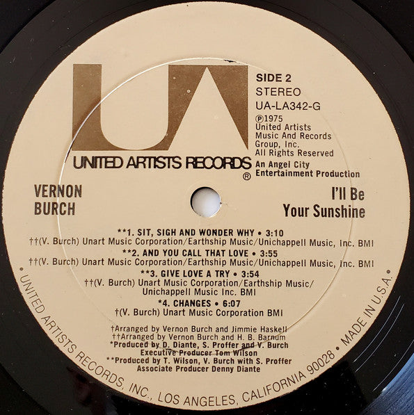 Vernon Burch – I'll Be Your Sunshine LP vinyl record, image 4 of 4