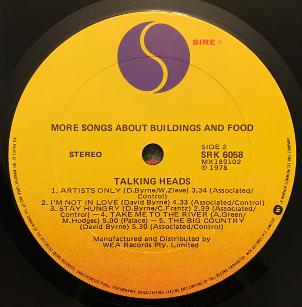 Talking Heads – More Songs About Buildings And Food LP vinyl record, image 4 of 5