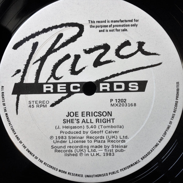 Joe Ericson – Take Your Time / She's All Right 12" vinyl record, image 4 of 4