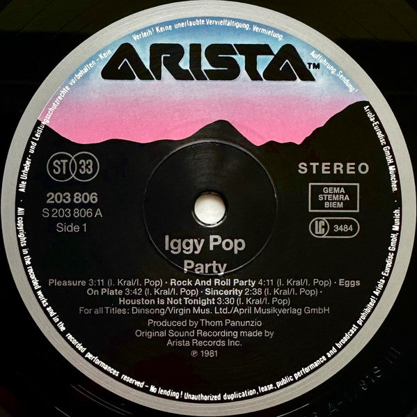 Iggy Pop – Party LP vinyl record, image 3 of 7