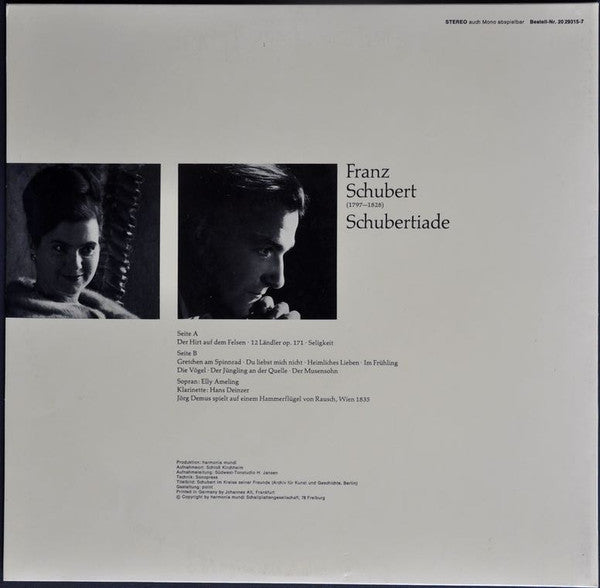 Franz Schubert, Elly Ameling, Jörg Demus, Hans Deinzer – Schubertiade LP vinyl record, image 2 of 3