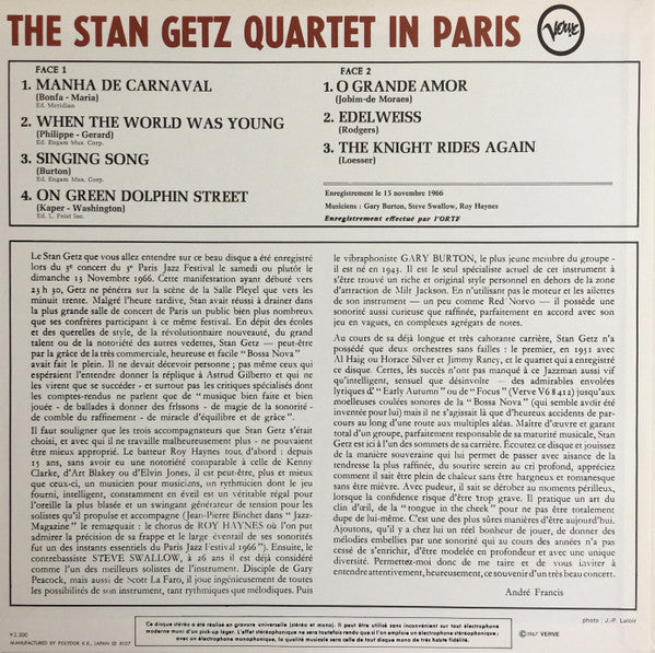 Stan Getz Quartet – In Paris LP vinyl record, image 3 of 6