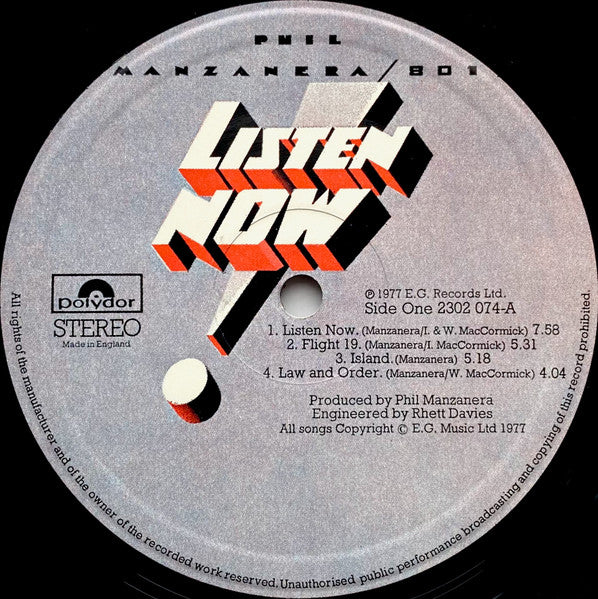 Phil Manzanera, 801 – Listen Now LP vinyl record, image 3 of 7