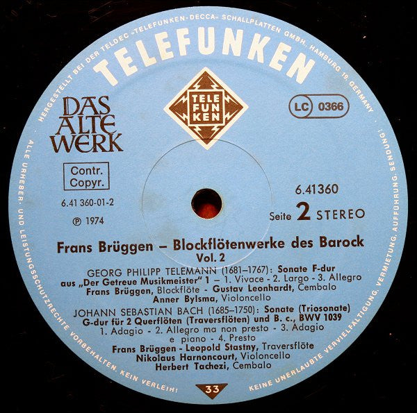 Frans Brüggen – Blockflötenwerke Des Barock, Vol. 2 LP vinyl record, image 4 of 4