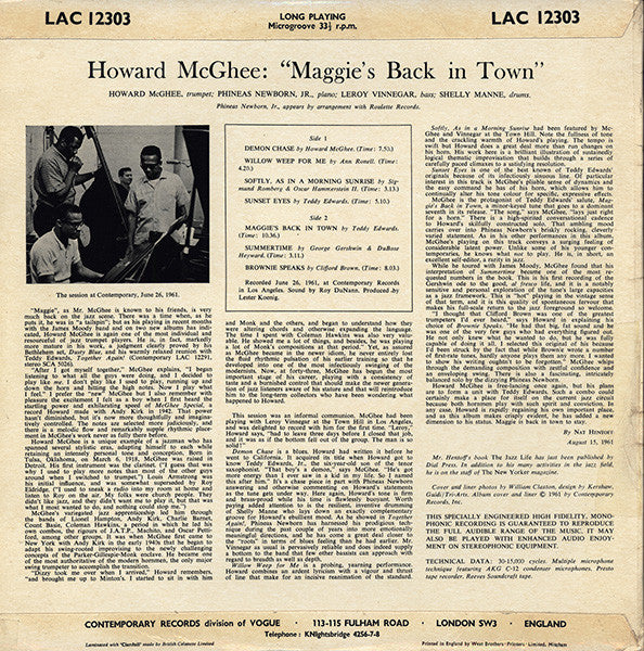 Howard McGhee – Maggie's Back In Town!! LP vinyl record, image 2 of 4