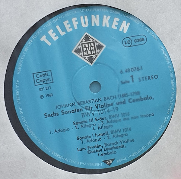 Johann Sebastian Bach, Lars Frydén, Gustav Leonhardt – Die Sonaten Für Violine & Cembalo = Sonatas For Violin & Harpsichord (2xLP) LP vinyl record, image 3 of 6