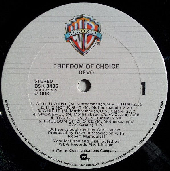 Devo – Freedom Of Choice LP vinyl record, image 3 of 6