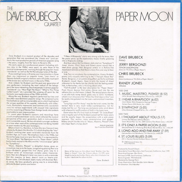 The Dave Brubeck Quartet – Paper Moon LP vinyl record, image 2 of 4