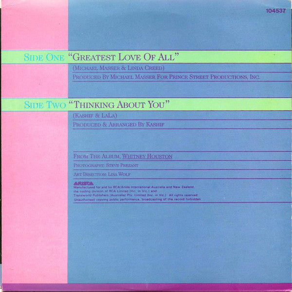 Whitney Houston – Greatest Love Of All 7" vinyl record, image 2 of 4