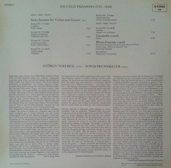 Niccolò Paganini, György Terebesi, Sonja Prunnbauer – Violine & Gitarre, Vol. 3 LP vinyl record, image 2 of 8