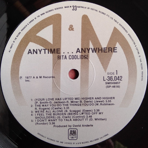 Rita Coolidge – Anytime... Anywhere LP vinyl record, image 5 of 6